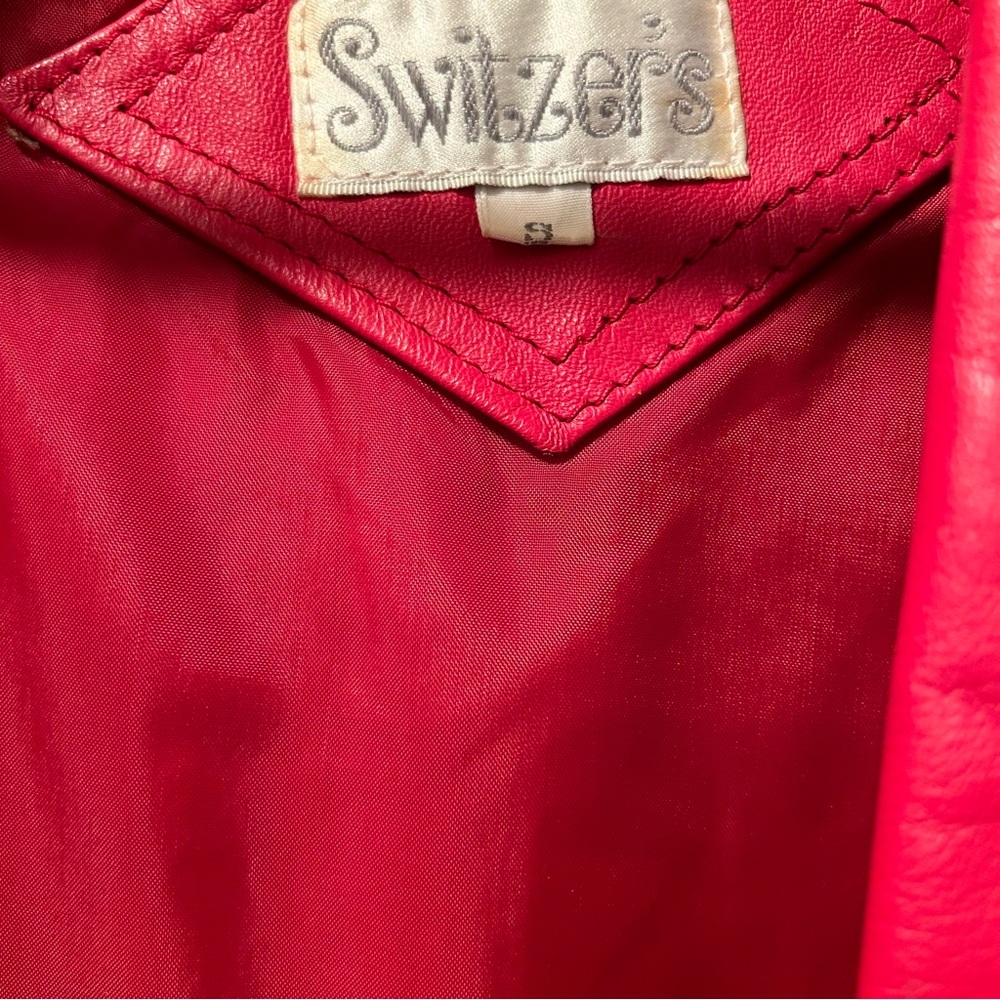 Red Open Front Leather Jacket - Picture 6 of 8